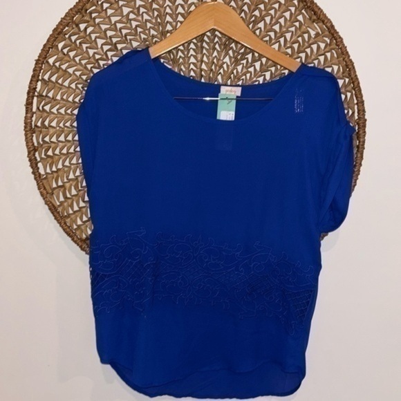 Pixley Tops - Pixley Eskiva crochet cutout blouse cobalt blue size small nwt